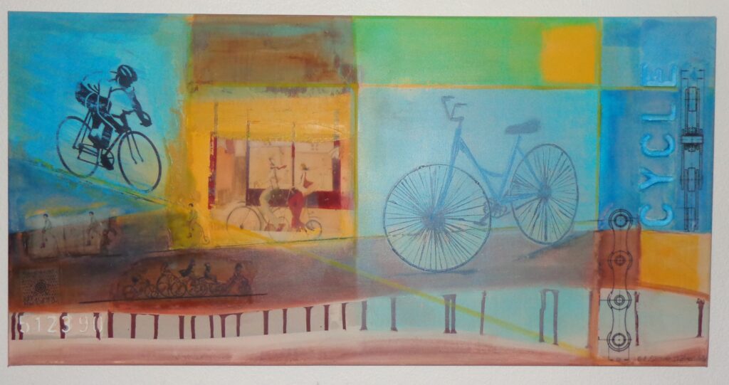 Cycle, Acryl mit Transfers, 50 x 100 cm (verkauft) 13.05.2014